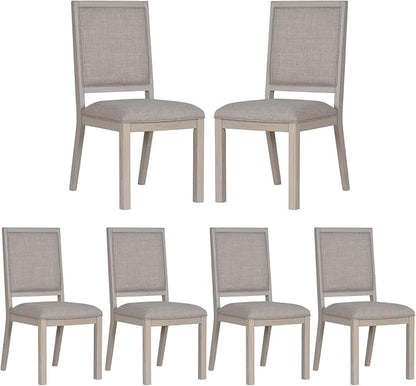 COLAMY Wood Dining Chairs Set of 6, Mid Century Modern Upholstered Kitchen Chairs,19 Inch Fabric Dining Chair with Back for Kitchen Dining Room,Ivory