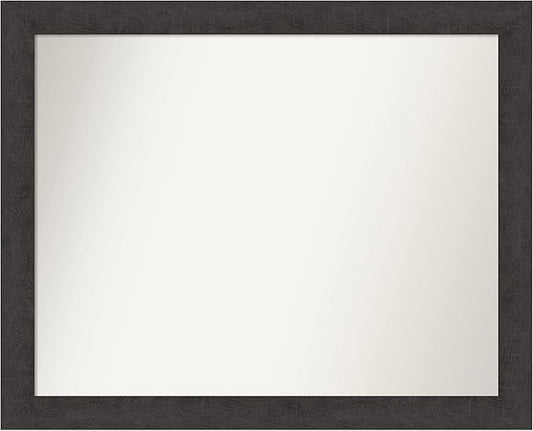 Amanti Art Brown Bathroom Mirror for Over Sink, 28x34 Rustic Plank Espresso Rectangle Vanity Mirror, Large Country Rustic Frame, Hangs Horizonally and Vertically, Bathroom Wall Decor, Non-Beveled Edge