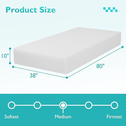 FDW | 10 Inch Twin XL Mattress | Medium Firm | Gel Memory Foam Mattress | White | Bed in a Box, CertiPUR-US Certified | Pressure Relief, Cooling Ventilated Foam | Washable Removable Cover