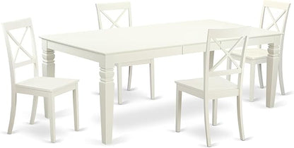 East West Furniture LGBO5-LWH-W 5 Piece Modern Dining Table Set Includes a Rectangle Wooden Table with Butterfly Leaf and 4 Kitchen Dining Chairs, 42x84 Inch, Linen White