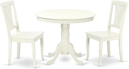 East West Furniture ANAV3-LWH-W 3 Piece Dining Table Set for Small Spaces Contains a Round Kitchen Table with Pedestal and 2 Kitchen Dining Chairs, 36x36 Inch, Linen White