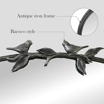 Silver Vintage Mirror - 36x24 Inch, Arched Antique Mirror with Ornate Frame for Bathroom, Living Room, Fireplace, Entryway