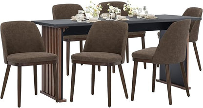 COLAMY 60 Inch Rectangular Kitchen Dining Table for 6, Modern Farmhouse Dining Table Set for 6, Wood Dining Table and Upholstered Dining Chairs for Kitchen, Dining Room, Restaurant, Brown/Dark Brown