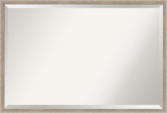 Amanti Art White Bathroom Mirror for Over Sink, 25x37 Hardwood Wedge White Wash Rectangle Vanity Mirror, Large Country Rustic Wood Frame, Hangs Horizonally and Vertically, Bathroom Wall Decor,