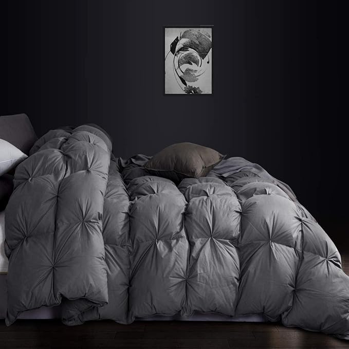 Luxurious All-Season Goose Down Feather Fiber Comforter Oversize Queen Duvet Insert (98x98), Exquisite Pinch Pleat Design- Gray, Premium Baffle Box, 100% Egyptian Cotton Cover, 70 oz. Fill Weight