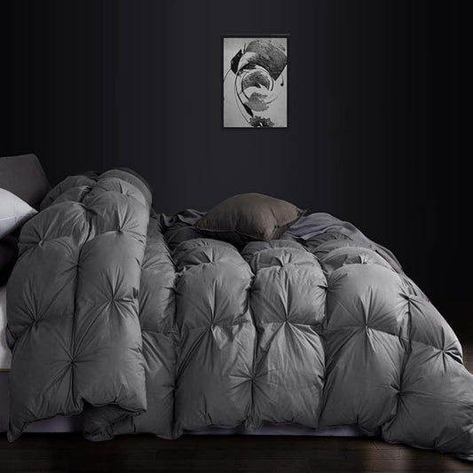 Luxurious All-Season Goose Down Feather Fiber Comforter Oversize Queen Duvet Insert (98x98), Exquisite Pinch Pleat Design- Gray, Premium Baffle Box, 100% Egyptian Cotton Cover, 70 oz. Fill Weight