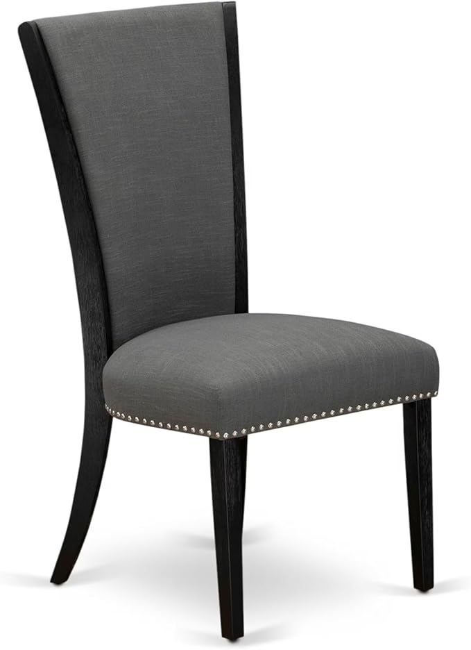 East West Furniture V696VE650-5 5 Piece Dining Set Includes a Rectangle Dining Room Table with V-Legs and 4 Dark Gotham Linen Fabric Parsons Chairs, 36x60 Inch, Multi-Color