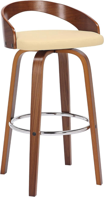 Armen Living Sonia 30" Bar Height Swivel Cream Faux Leather and Walnut Wood Bar Stool - Set of 2