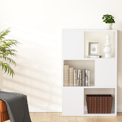 GHC 3 Tier Bookshelf, Wood Decorative Storage Shelving, Modern Freestanding Display Shelves, Tall Book Shelf Unit for Living Room, Bedroom, Office-White