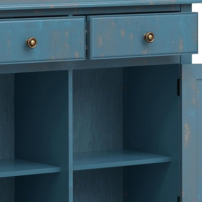 SIMPLIHOME Connaught 40-inch Wide Solid Wood Storage Cabinet in Distressed Coastal Blue for Entryway, Living Room, Organizer for Hats, Gloves, Shoes, Keys, Slim Design, Traditional Style