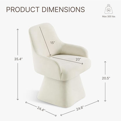 Swivel Dining Chair Set of 1, Mid Century Modern Chair Fabric Upholstered Armchair with Armrest & Ergonomic Backrest for Dining Room, Kitchen, Bedroom, Living Room, Beige