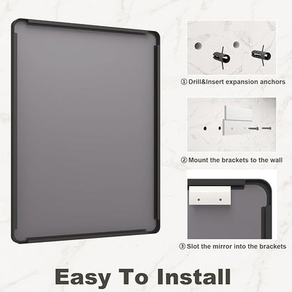 36x36 Inch Square Black Framed Bathroom Mirror for Wall, Matte Framed Bathroom Vanirty Mirror, Rounded Corners Rectangle Mirror, Tempered Glass, Anti-Rust