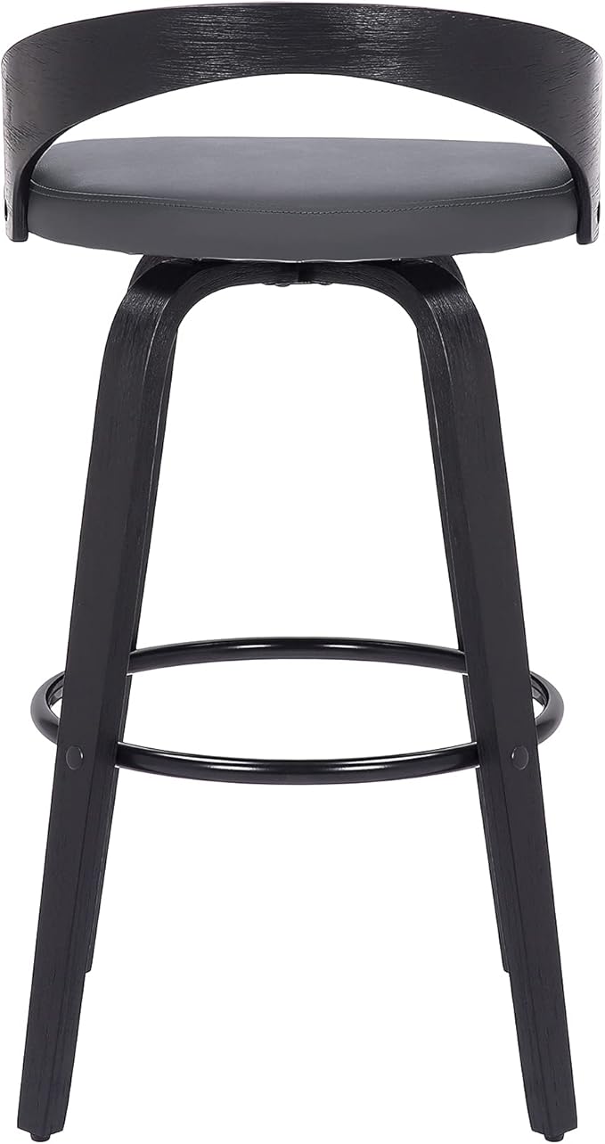 Armen Living Sonia 26" Counter Height Swivel Gray Faux Leather and Black Wood Bar Stool - Set of 4