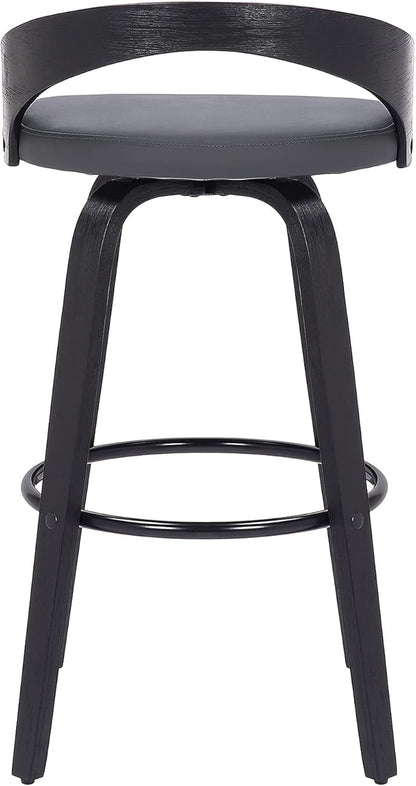 Armen Living Sonia 26" Counter Height Swivel Gray Faux Leather and Black Wood Bar Stool - Set of 2