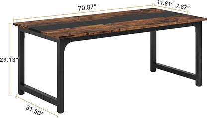 LITTLE TREE 70.9 Inch Large Dining Table Rectangular Kitchen Furniture for 6 to 8 People, Brown+Black