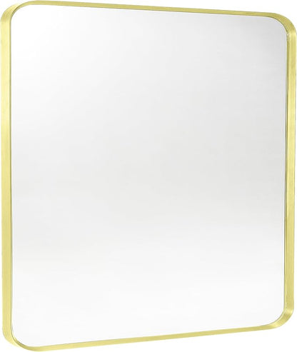 Gold Metal Framed Bathroom Mirror for Wall, Brushed Gold Rounded Corner Rectangular Bathroom Vanity Mirror, Anti-Rust, Tempered Glass (30" x 36", Gold)