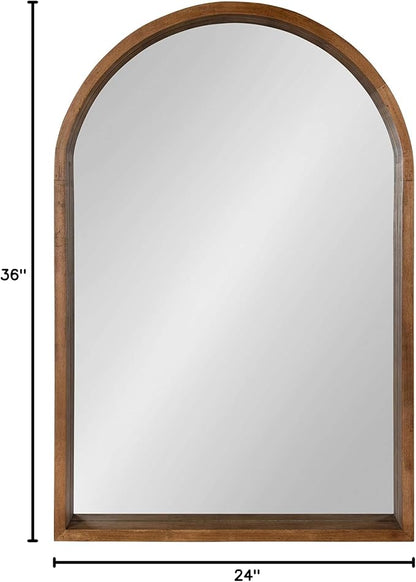 Kate and Laurel Hutton Rustic Modern Farmhouse Arch Mirror, 24" x 36", Natural Wood Finish