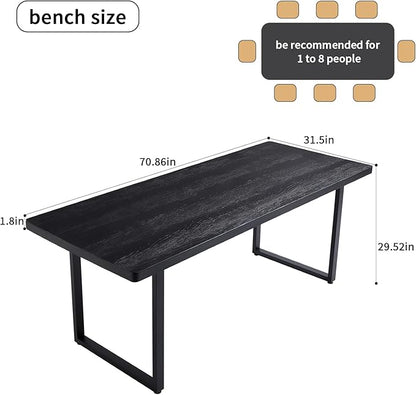 Modern Solid Wood Dining Table with Metal Base Stylish Durable Dining Room Table in Black Multiple Sizes Home Use Office Desk(70.87in)