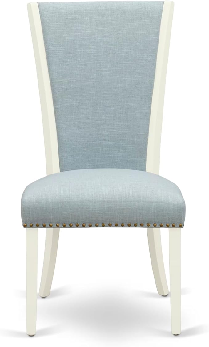 East West Furniture V077VE215-5 5 Piece Dining Set Includes a Rectangle Dining Room Table with V-Legs and 4 Baby Blue Linen Fabric Upholstered Chairs, 40x72 Inch, Multi-Color