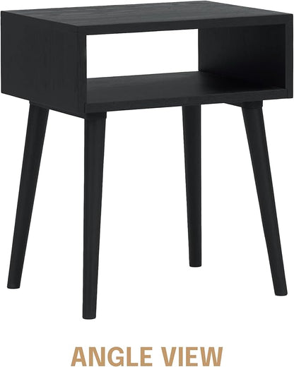 NTC Solid Oak Zoe Nightstand, Mid Century Modern Side Table Bedroom, Bedside Furniture, Night Stand, End Table, Easy Assembly - Burnt Black