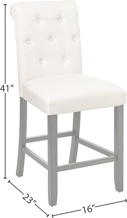 Roundhill Furniture Hendley Solid Wood Tufted Counter Height Stools, Set of 2, Tan