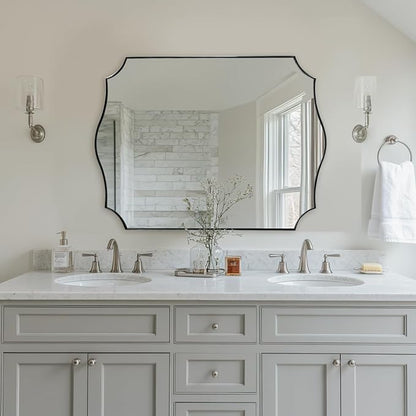 ANDY STAR Large Brushed Nickel Mirror, 30x40 Inch Scalloped Bathroom Mirror, Modern Rectangle Mirror with Unique Wavy Design, Ideal for Home Decor, Rust-Proof Stainless Steel 1" Frame