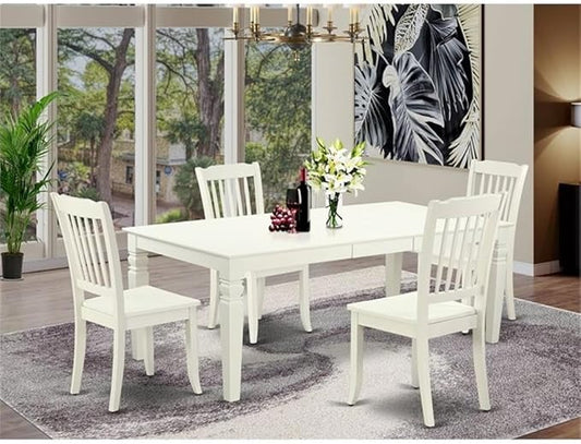 East West Furniture LGDA5-LWH-W 5 Piece Kitchen Table Set for 4 Includes a Rectangle Dining Room Table with Butterfly Leaf and 4 Solid Wood Seat Chairs, 42x84 Inch, Linen White
