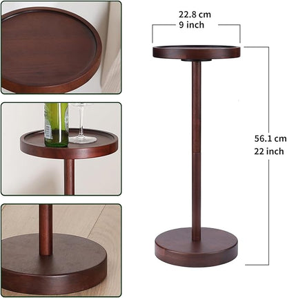 Solid Acacia Wood Pedestal End Table - Small Round Martini Table