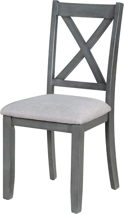 Ball & Cast 6-Piece Dining Table Set, 60" Wood Dining Kitchen Table & Chairs Set, Rectangular Dining Room Foldable Table with 4 Upholstered Chairs & 1 Bench,Perfect for Dining Room, Kitchen, Gray