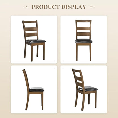 COLAMY Farmhouse Dining Chairs Set of 4, Upholstered Kitchen Chairs with Ladder Back, Modern Wood Side Dining Room Chairs with Wooden Legs for Rustic Restaurant, Dark Brown