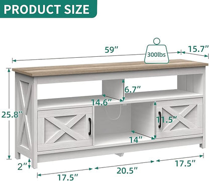 YITAHOME TV Stand for 65/55 Inch TV, Farmhouse Entertainment Center with Storage, Power Outlets and Open Shelf, Media Console TV Cabinet for Living Room, Grey White & Grey Wash
