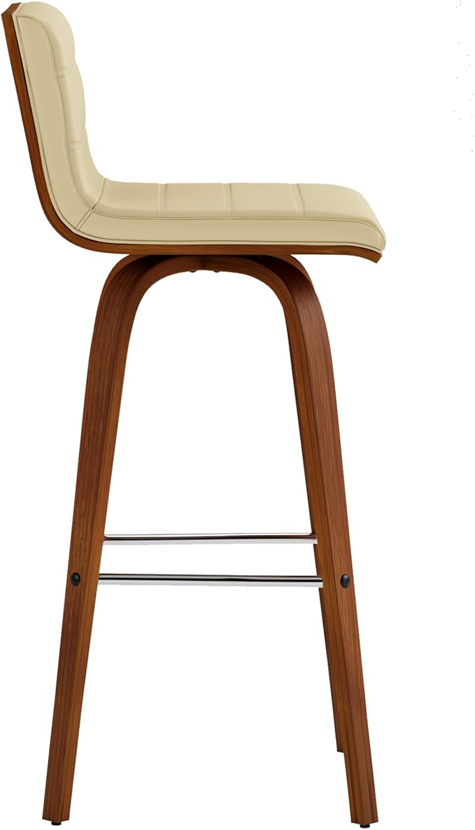 Vienna 30" Swivel Bar Stool in Walnut Wood Finish with Cream Faux Leather - Set of 3