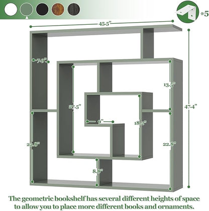 Armocity 6 Tier Display Book Shelf Wall Mounted Bookshelf Freestanding Geometric Bookcase Floating Book Shelves for Wall Bedroom Living Room Home Office, 45.5"(W) * 47"(H), Crab Green