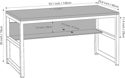 TOPSKY Computer Desk with Bookshelf/Metal Hole Cable Cover 1.18" Thick Desk (55", Oak Brown)