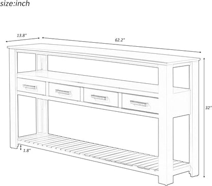 Ball & Cast 62.2“ Contemporary 4 Drawers Console Table, Long Entryway-Table with Drawer & 3 Tier Shelves, FarmhouseWood Storage Sofa Couch-Tables for Entrance Hallway Living, Blue