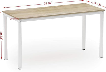 Teraves Computer Desk/Dining Table Office Desk Sturdy Writing Workstation for Home Office (39.37“, Beige + White Frame)
