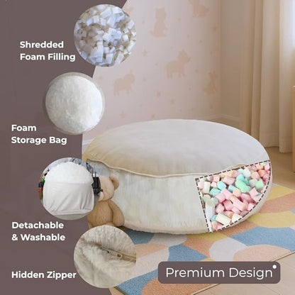Wonder Space Bean Bag Chair – Soft Foam Filling | Removeable & Washable Cover | Ultra-Soft Plush Fabric - Minimalist Floor Cushion for Kids & Adults, Gaming, Reading and Relaxing, Beige