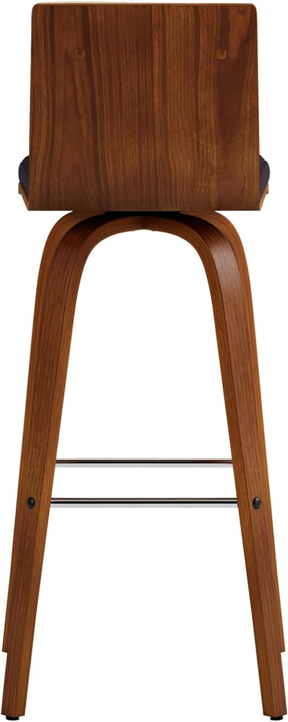 Vienna 30" Swivel Bar Stool in Walnut Wood Finish with Brown Faux Leather - Set of 4