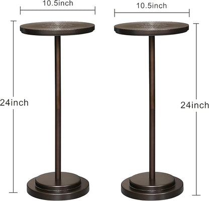 Drink Table Set of 2, Small Round Pedestal Side Table with Carved Top for Living Room, Bedroom, Small Space, Corners and Office, Brown