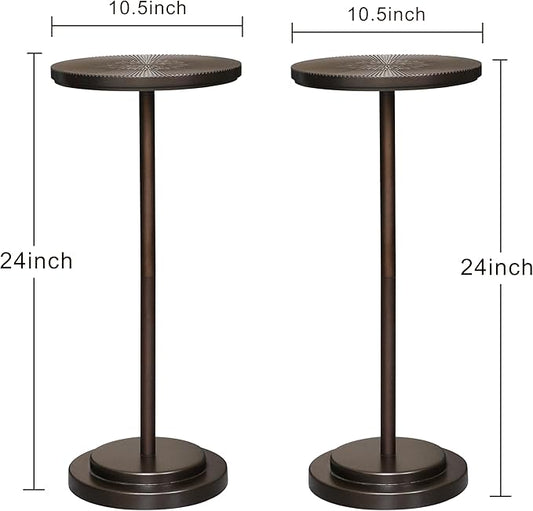 Drink Table Set of 2, Small Round Pedestal Side Table with Carved Top for Living Room, Bedroom, Small Space, Corners and Office, Brown
