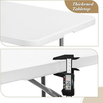 Athena Collection 6 ft Square Folding Dining Table, Large Plastic Foldable Table Portable with Carry Handle, Heavy Duty Fold-in-Half Utility for Indoor Outdoor Party Camping Picnic, White