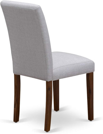 East West Furniture AMAB3-AWA-05 3 Piece Kitchen Table Set for Small Spaces Contains a Round Dining Room Table with Pedestal and 2 Grey Linen Fabric Parsons Chairs, 36x36 Inch, Walnut