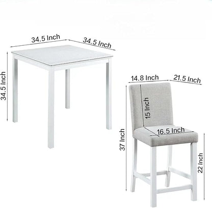 5PCS Modern White Counter Height Dining Table Set, Square Table with Crystal Decoration and 4 Upholstered Chairs for Kitchen, Dining Room