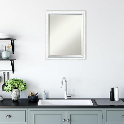 Amanti Art White Bathroom Mirror for Over Sink, 22x18 Morgan White Blue Rectangle Vanity Mirror, Small Modern Contemporary Wood Frame, Hangs Horizonally and Vertically, Bathroom Wall Decor, Beveled