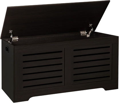 DINZI LVJ Storage Chest, 43.3” Wooden Toy Box with 2 Safety Hinges, Retro Entryway Shoe Storage Bench with Flip-Top, Sturdy Large Storage Trunk for Living Room, Bedroom, Easy Assembly, Espresso