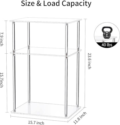 Clear Acrylic Side Table, 3-Tier End Table for Living Room, Small Bedside Tables Nightstand for Bedroom Set of 2, Home Decor Accent Table, 15.7" L x 11.8" W x 23.6" H