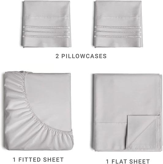 Full Size 4 Piece Sheet Set - Comfy Breathable & Cooling Bed Sheets Set - Hotel Luxury Bedding for Women, Men, Kids, Teens, Boys & Girls - Deep Pockets, Soft and Wrinkle Free - Oeko-Tex - Light Grey