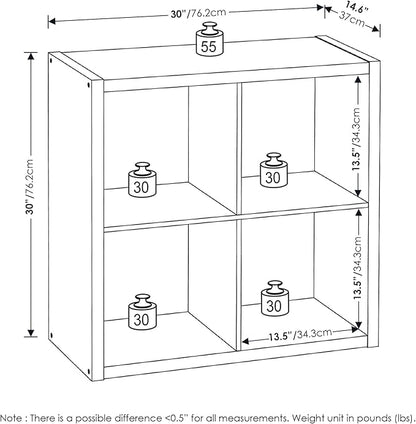Furinno Cubicle Open Back Decorative Cube Storage Organizer, 4-Cube, Light Grey