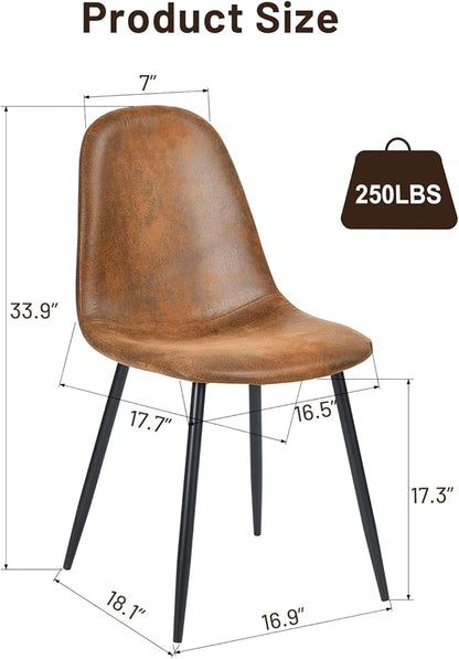 FurnitureR Dining Chairs Set of 4, Mid-Back Armless Side Chairs with Suede Upholstery and Sturdy Metal Legs, Comfortable Accent Seating for Kitchen, Dining Room, Café, Living Room, Bedroom, Brown