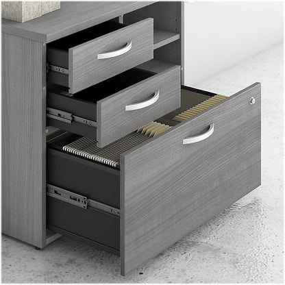 Bush Business Furniture Studio C Office Storage Cabinet with Drawers and Shelves in Platinum Gray, Organization for Home or Professional Workspace